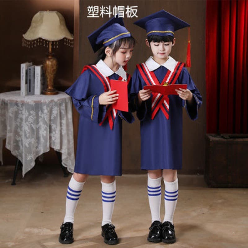 Children's Doctoral Gown Kindergarten Graduation Cap and Gown Set Boys and Girls Graduation Ceremony Outfit