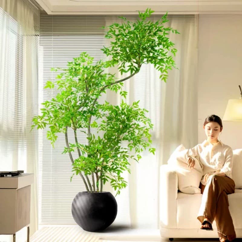 Nandina Artificial Plant High-End Luxury Potted Decoration for Indoor Living Room Floor Display Faux Tree