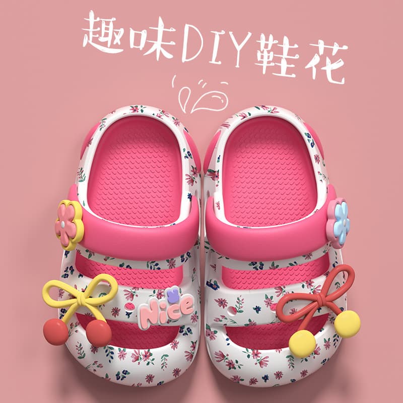 Baotou Cartoon Floral Children's Clog Sandals for Girls Toddler Summer Slippers Outdoor Beach Shoes Princess Slides Fashion