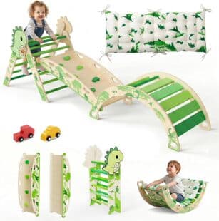 Climbing Set Sensory Integration Training, Early Education Rocking Chair, Children's Folding Climbing Frame, Wooden Indoor Climbing Frame for Kids