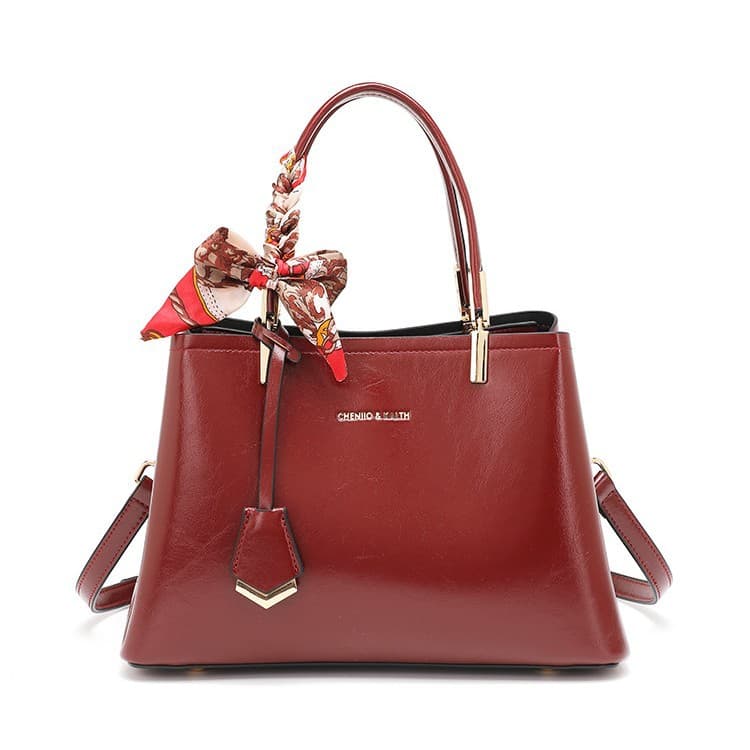 Red Waxed Leather Bag 2025 New Fashion Mom Bag Handbag Large Capacity Crossbody Shoulder Bag Wedding Bag Middle-aged