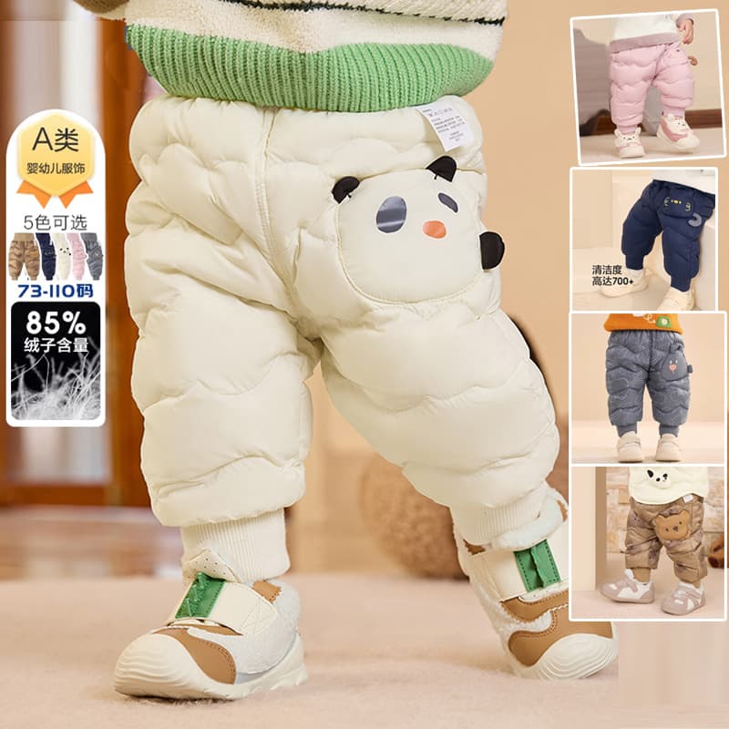 Wholesale children's clothing 2025 infant high-waisted down pants for autumn and winter, stylish, warm, and tummy-protecting for babies and boys, suitable for outerwear.
