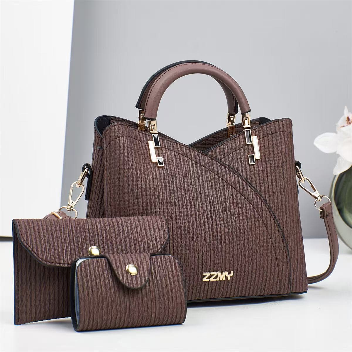 3-Piece Bag Set for Women New Trendy Ladies Handbag Striped Versatile Multi-Layer Large Capacity Fashionable Shoulder Crossbody Bag