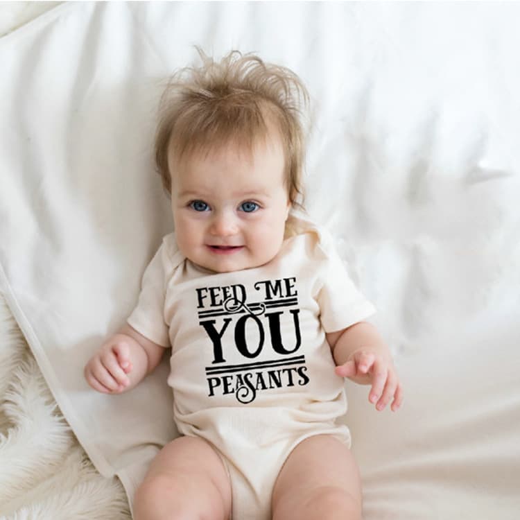 Cotton Ins Romper New Letter Baby Short Sleeve Casual Infant Bodysuit Cross-border Feed Me You