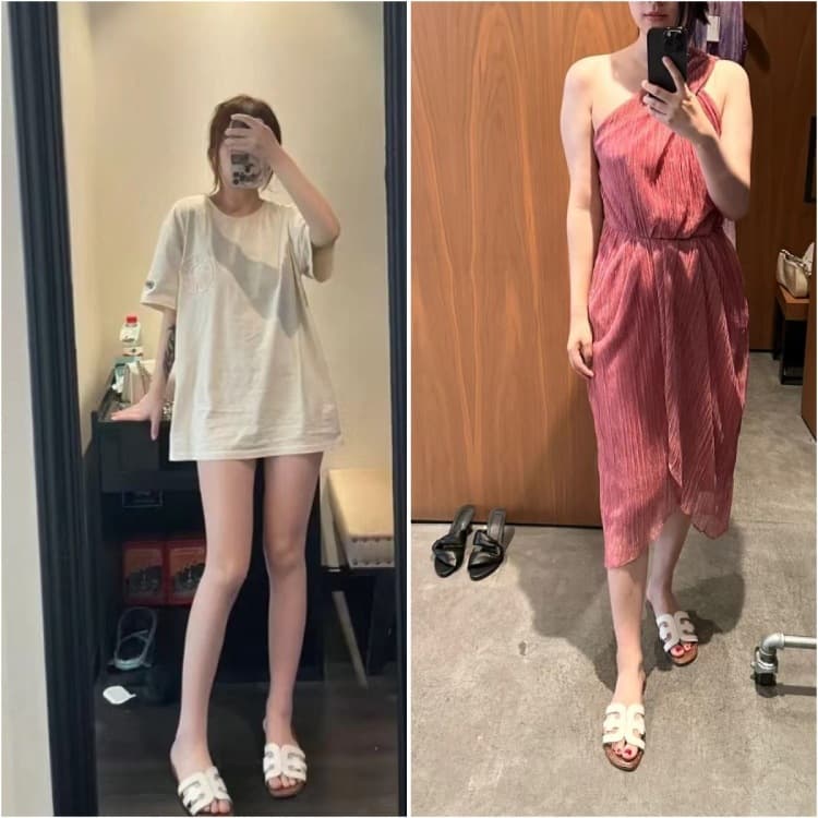 Original Factory Export ~ 2024 Summer Genuine Leather Anti-Slip White Slippers for Women Outdoor Flat Sandals H Sandals