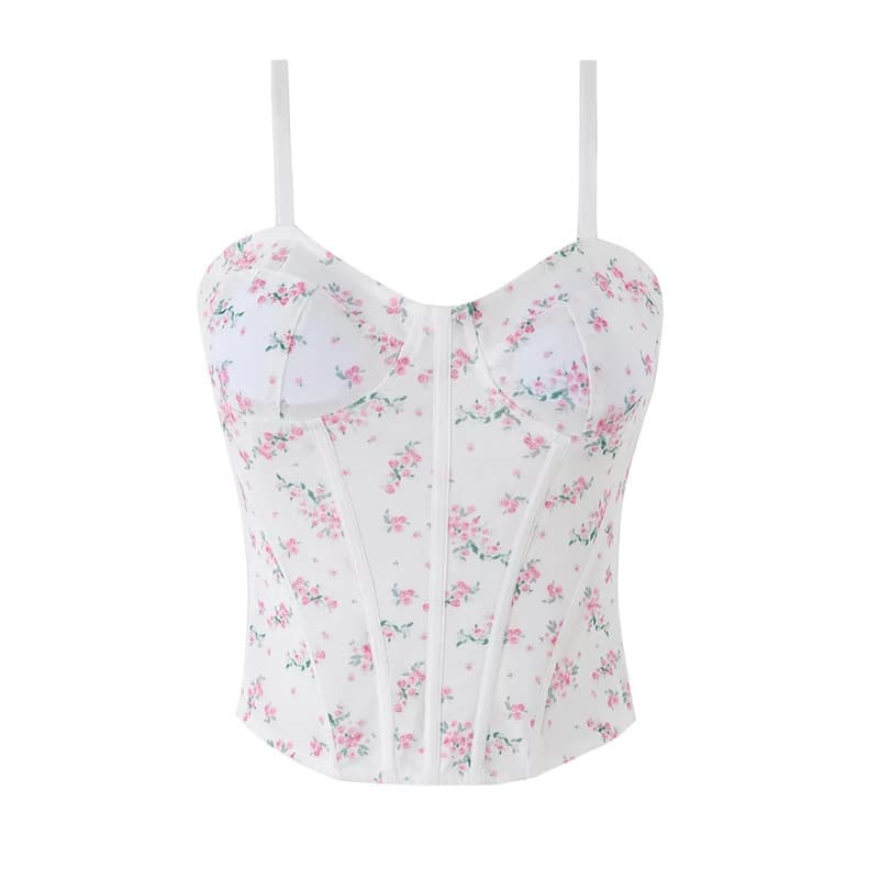 2026 New Sweet and Sexy Waist Fishbone Floral Camisole Slim Fit Short Hot Girl Bottoming Top