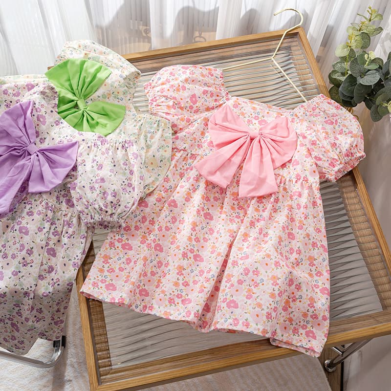 Girls Summer Dress 2026 New Children's Summer Short Sleeve Dress Fashionable Baby Girl Floral Princess Dress
