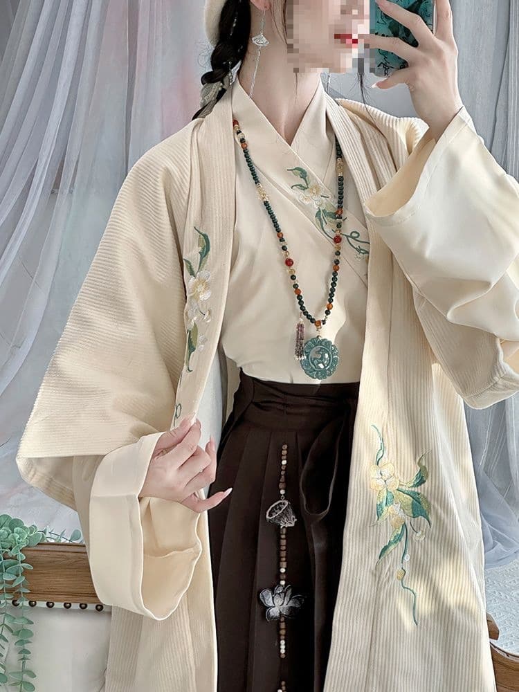 Yibunuo Original Hanfu, Zhexiangsi, Improved Song Dynasty Long Beizi Pleated Skirt Winter Fleece-Lined Thickened Daily Style