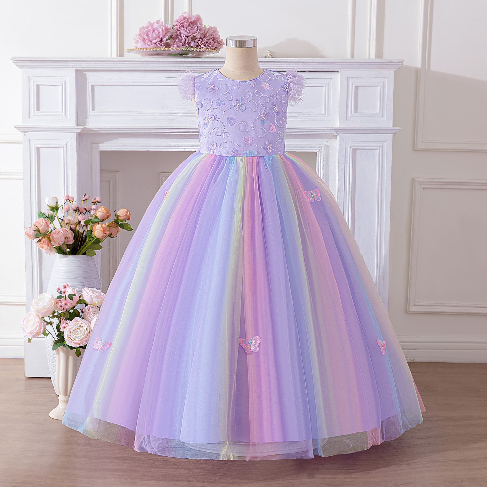 Girls' Princess Dress Flower Girl 3D Butterfly Dress Little Girl Festival Performance Puffy Piano Dress