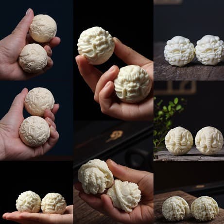 Ivory Fruit Dragon and Phoenix Massage Handball Wooden Walnut Plate Playing Hand Ball Health Ball Gift for Elders Factory Wholesale