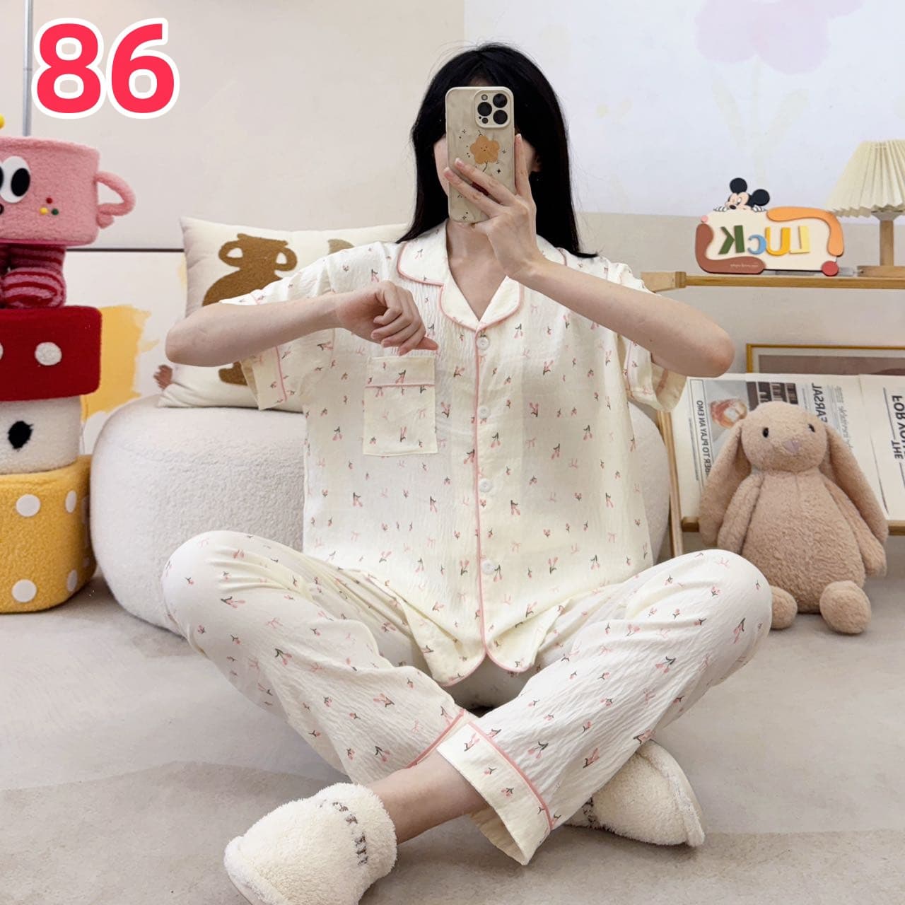 New Summer Trendy Cloud Cotton Two-Piece Sweet Pajama Set Short Sleeve Long Pants Loungewear for Export Orders