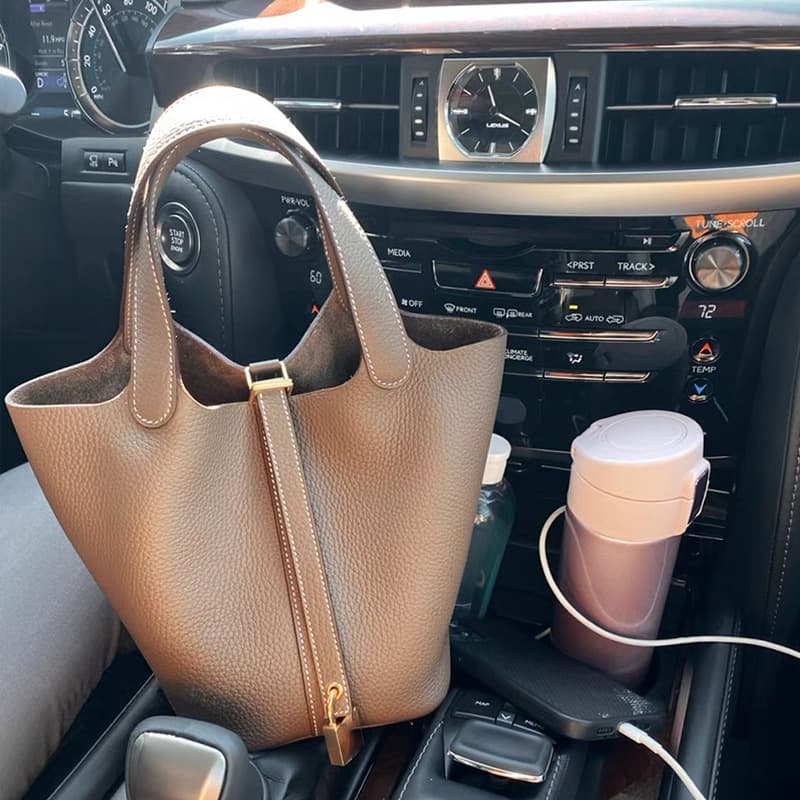 New Handheld Genuine Leather Bucket Bag Basket Bag Women's Bag Bride Basket Bag Wrinkled Calfskin Cowhide Mother-Child Bag