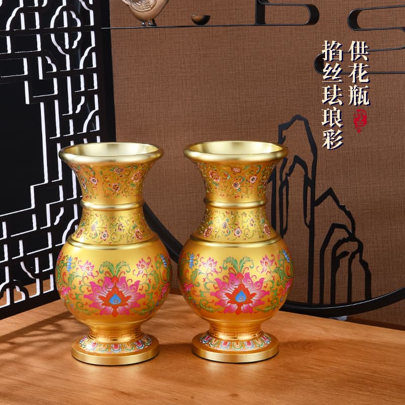 High-end household pure copper alloy Buddha vase, Guanyin water purification bottle, fortune lotus vase, bamboo vase for flower arrangement in front of Buddha