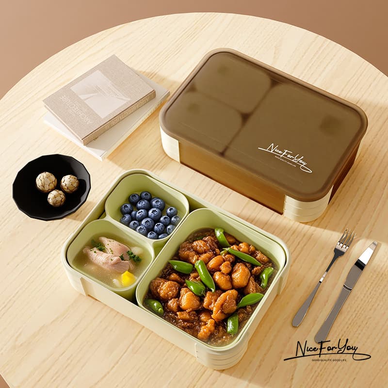 Good-looking commuter lunch box rectangular lunch box independently separated sealed microwaveable lunch box combination