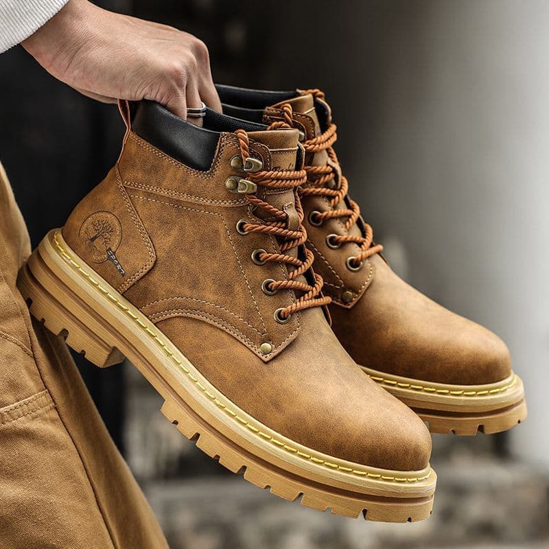 2025 Summer New Style High-Top Martin Boots for Men - Trendy, Versatile, Thick-Soled Casual Leather Shoes, Workwear Shoes, Sneakers