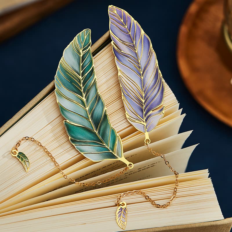 Artistic Ancient Style Feather Ink Painting Metal Bookmark Exquisite Cultural Creative Feather Bookmark Souvenir High-Aesthetic Reward Gift