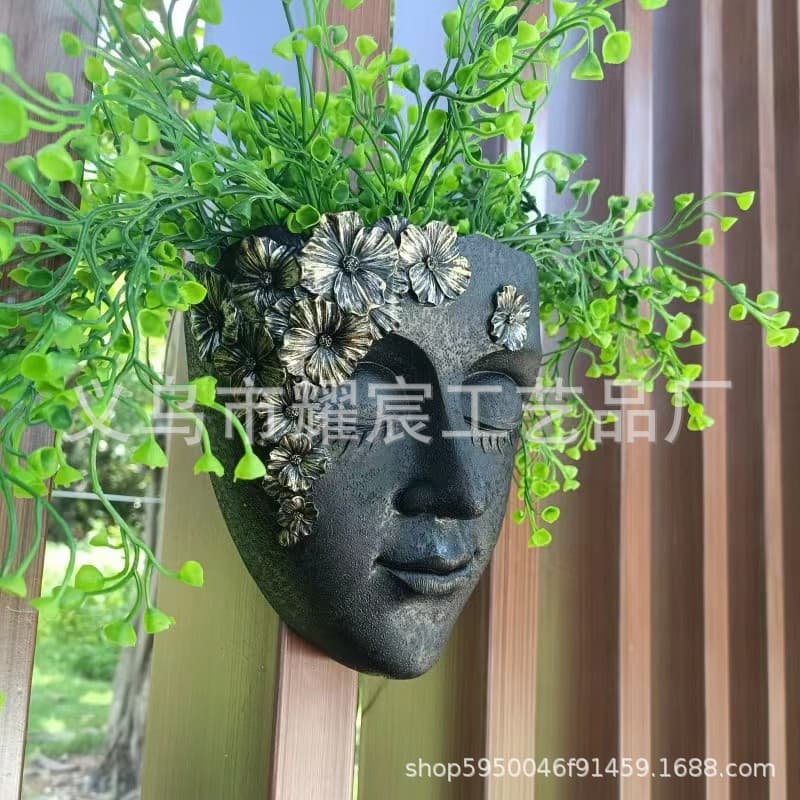 Cross-border Face Flower Pot Lady Face Wall Hanging Decorative Cute Vase Garden Courtyard Succulent Resin Ornament