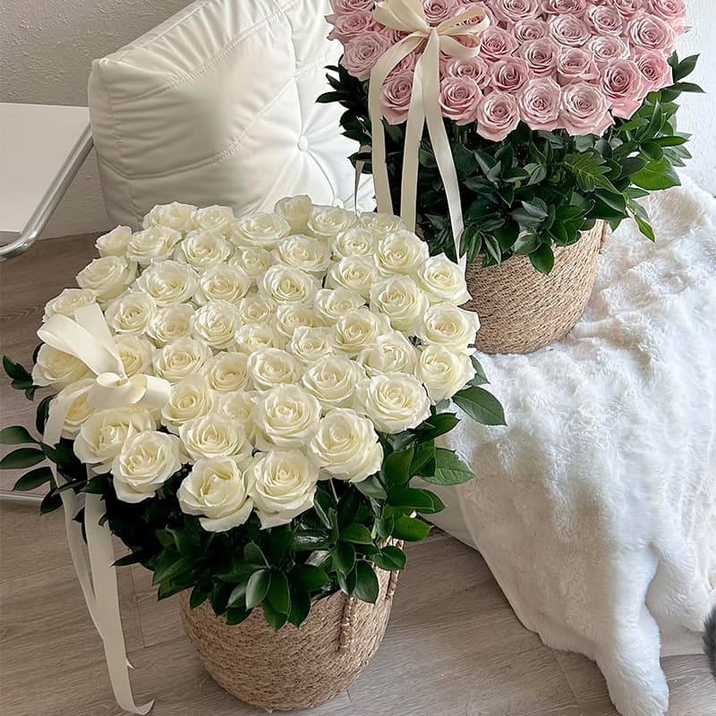 Woven Flower Pot Rattan Bamboo Double-Handle Basket Bouquet Holding Bucket Fresh Flower Gift Basket Floral Art Wholesale