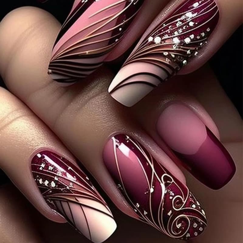 Foreign Trade Line Pattern False Nails, Removable Nail Pieces, European and American Nail Pieces, Short Almond Nail Patch