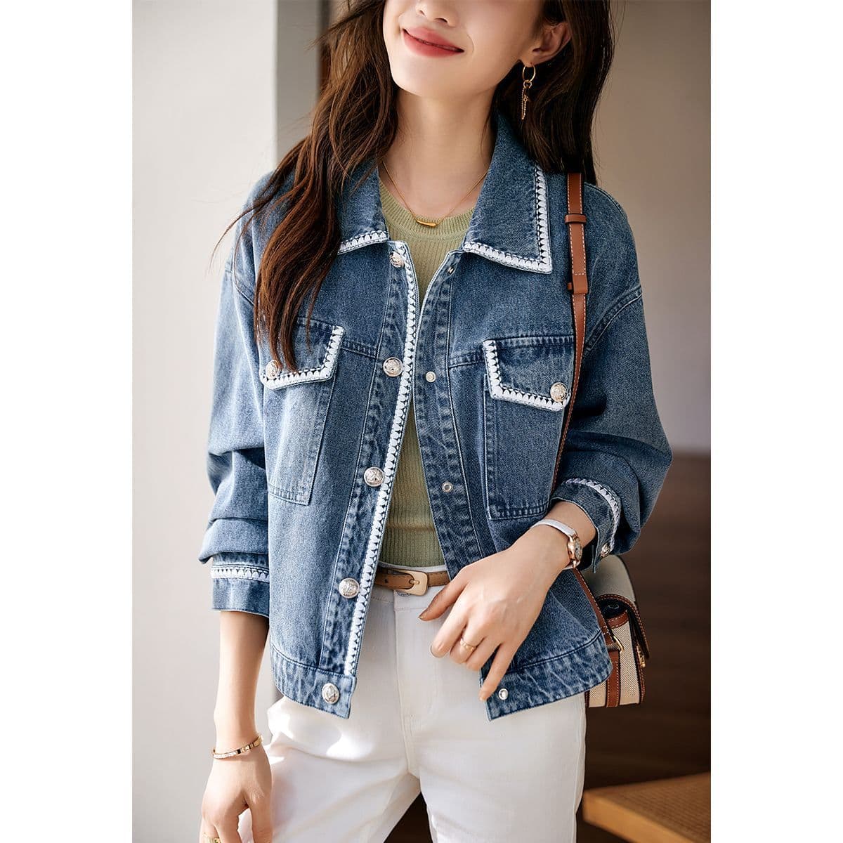 Denim jacket women's 2025 summer new fashion age-reducing jacket webbing casual loose