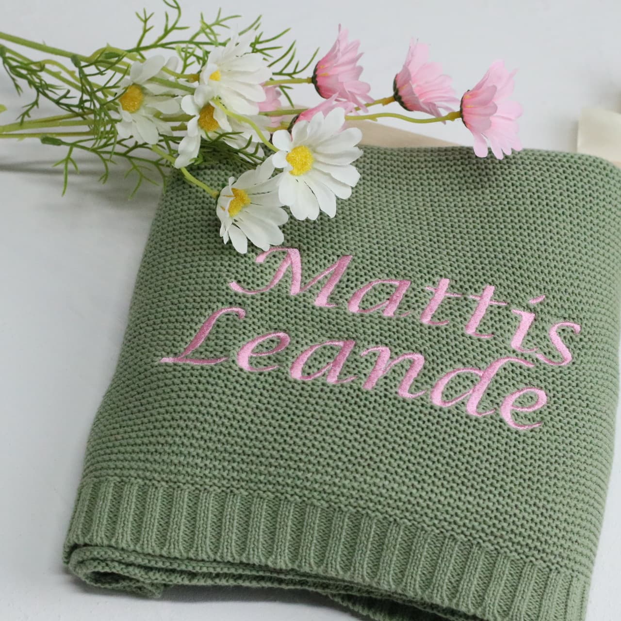 Etsy embroidered version, stroller blanket swaddle knitted cotton nap blanket with embroidered logo