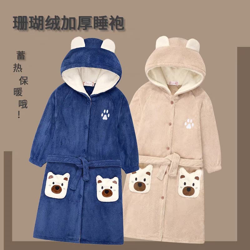 Winter Flannel Sleepwear for Women, Thickened Thermal Wearable Hooded Robe, Coral Fleece Couple Bathrobe Set