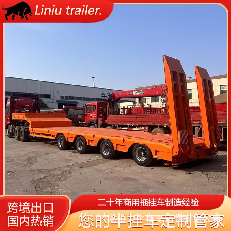 Export sales single-section hydraulic ramp-type lowbed semi-trailer, excavator plate for large transport semi-trailer