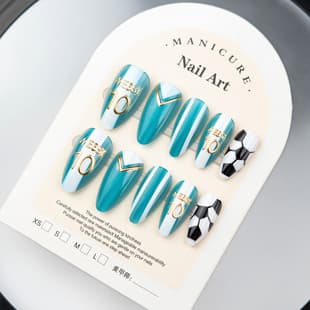 24 Pieces Cross-Border World Cup New Style Messi King Almond Gold Foil Cat Eye Press-On Nails Football Exquisite Nail Tips Set
