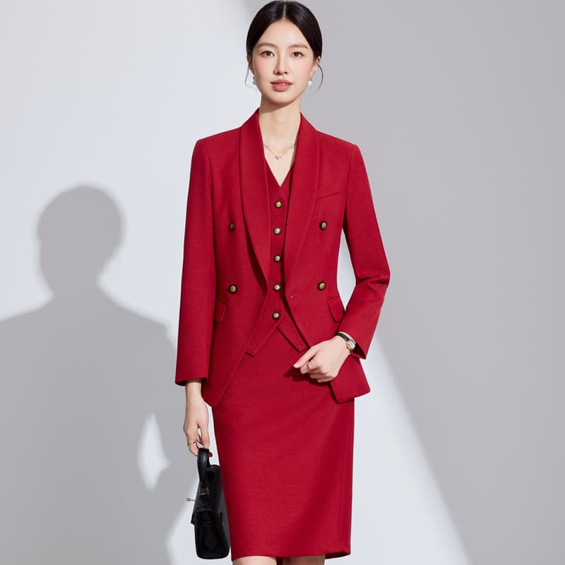 High-End Suit Set for Women 2025 New Autumn and Winter Petite High-End Annual Meeting Performance Red Vest Three-Piece Set