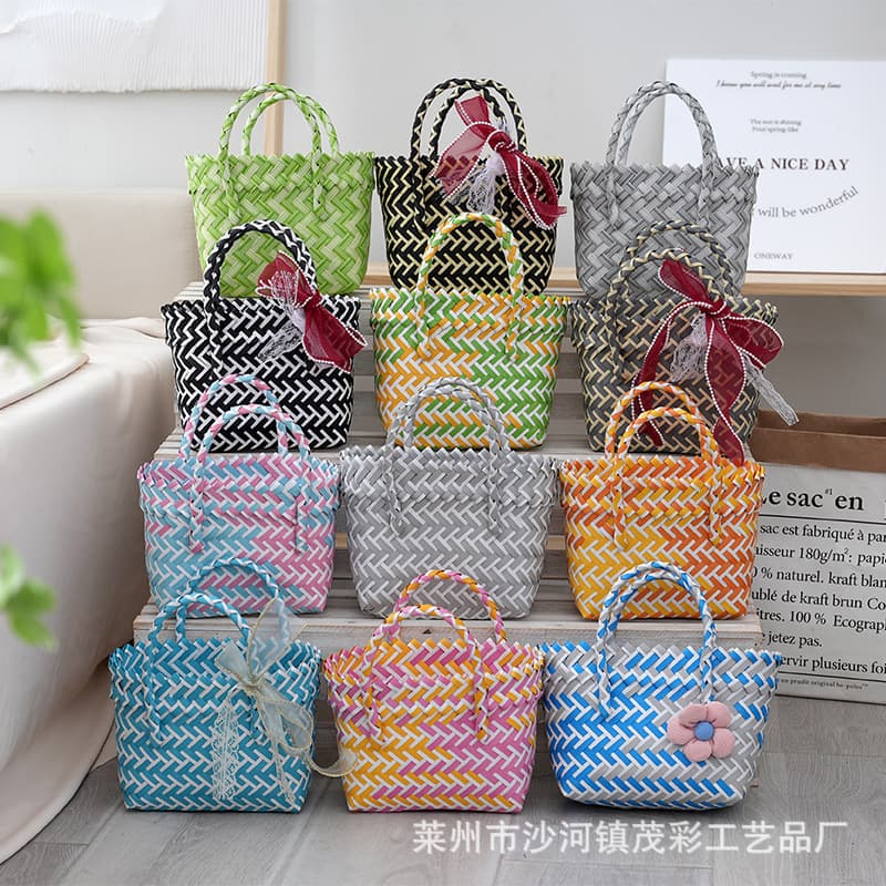 New Children's Bag, Trendy Handbag, Beach Bag, Handwoven Bag, Diagonal Woven Silk Scarf Handbag, Basket Gift