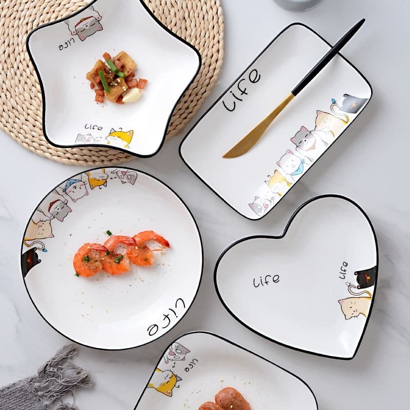 2/4-Piece Set Cute Ceramic Plates for Home, Creative Dishes, Cat Nordic Style Tableware, Cartoon Fruit Plate