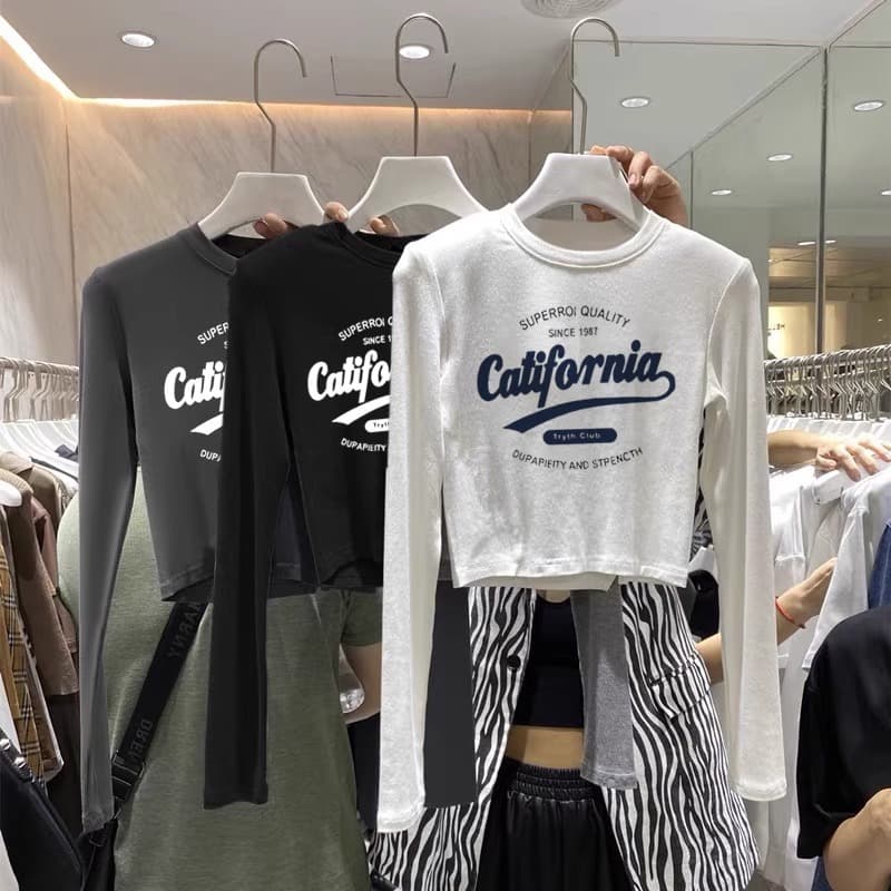 Early Autumn Women's Base Layer T-Shirt 2024 New Style Ins Straight Shoulder Long Sleeve T-Shirt Women's Inner Wear Outer Wear Slim Fit Top