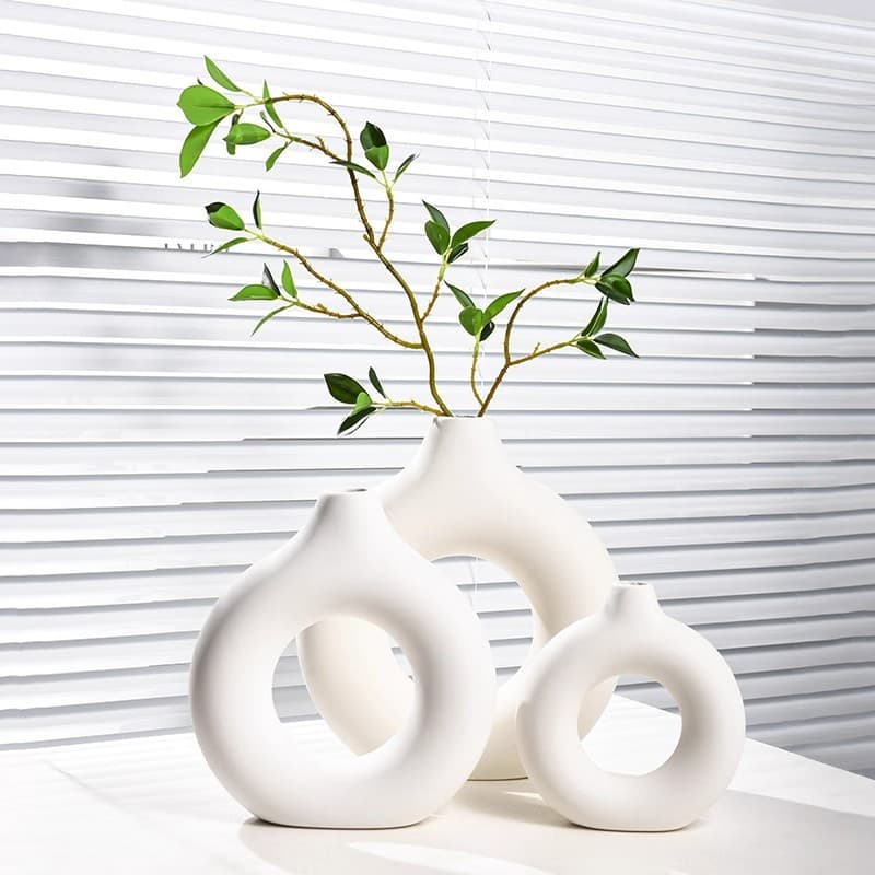 New Chinese Style Plastic Vase Imitation Ceramic Decorative Bottle Hanging Bell Single Branch Flower Pot Donut Simulation Ornament Home Plain Embryo