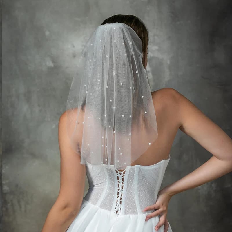 Amazon Bride toBe single layer short pearl white wedding simple clothing European and American bridal beading