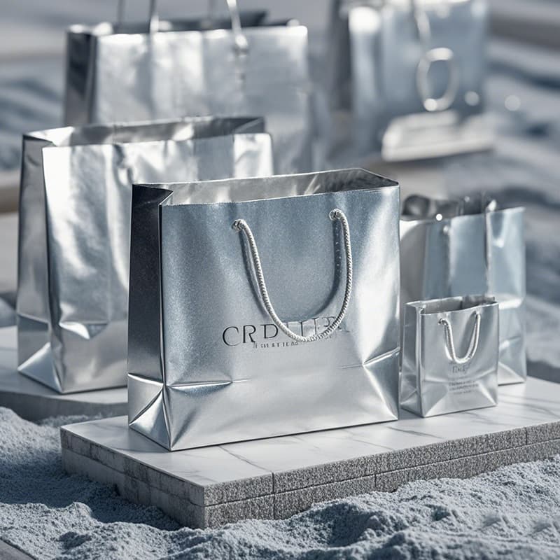 Custom Laser Silver Paper Bag, Mirror Gift Bag, Silver Cardboard Tote Bag, Cross-Border Factory Supply Gift Bag