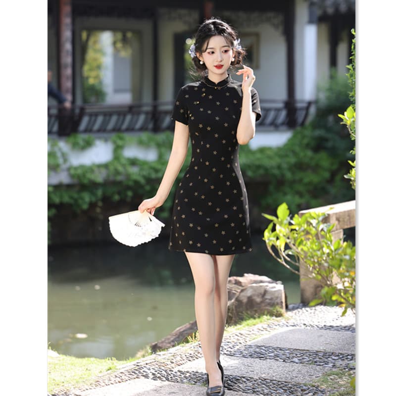 New Chinese Style Short A-Line Stretch Crepe Young Girl Cheongsam 2026 Summer New Slimming Daily Wear