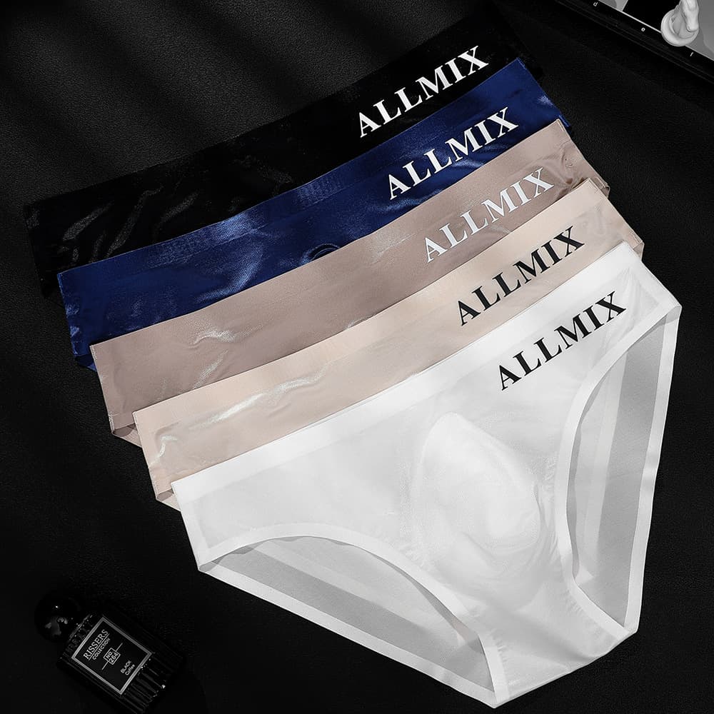 Foreign Trade Men's Summer Breathable Comfortable Lettered Sports Sexy Transparent Egg-Pack Ice Silk Low-Rise Briefs Underwear