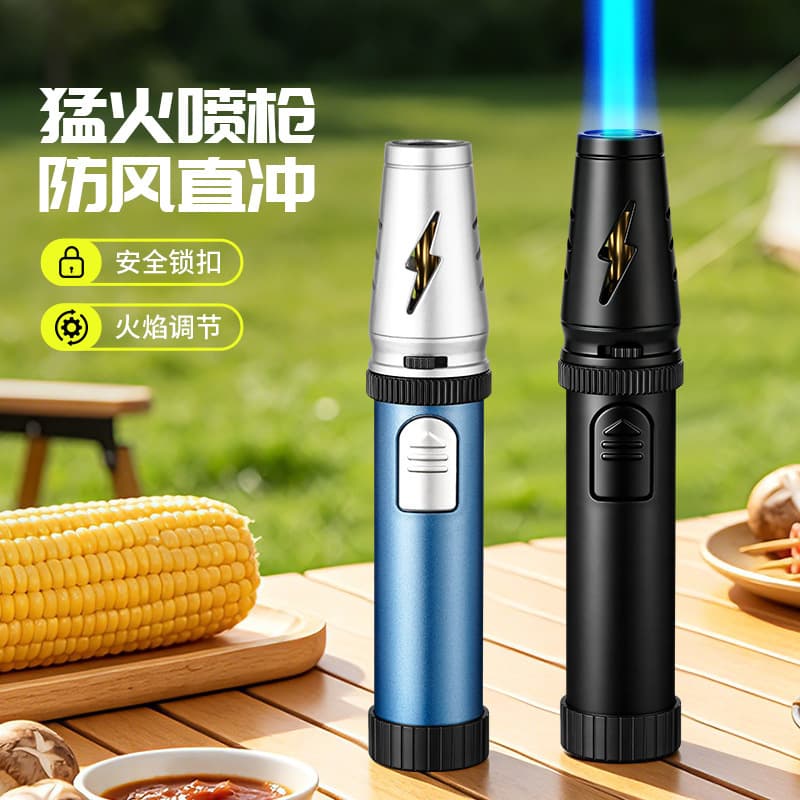 Cross-border High-Temperature Blue Flame Windproof Lighter Metal Direct-jet Torch Outdoor BBQ Handheld Igniter