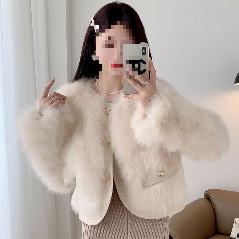 Little luxury look short faux fox fur coat for women winter super youthful versatile stylish top