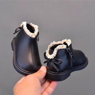 2024 Autumn Winter Baby Girl Shoes Short Boots Leather Shoes Infant Soft Sole Walking Shoes Toddler Boots Princess Shoes for Little Girls