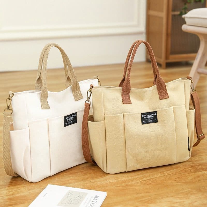 Japanese ins style simple and versatile commuter tote canvas bag, handbag and shoulder bag for college students, unisex crossbody bag