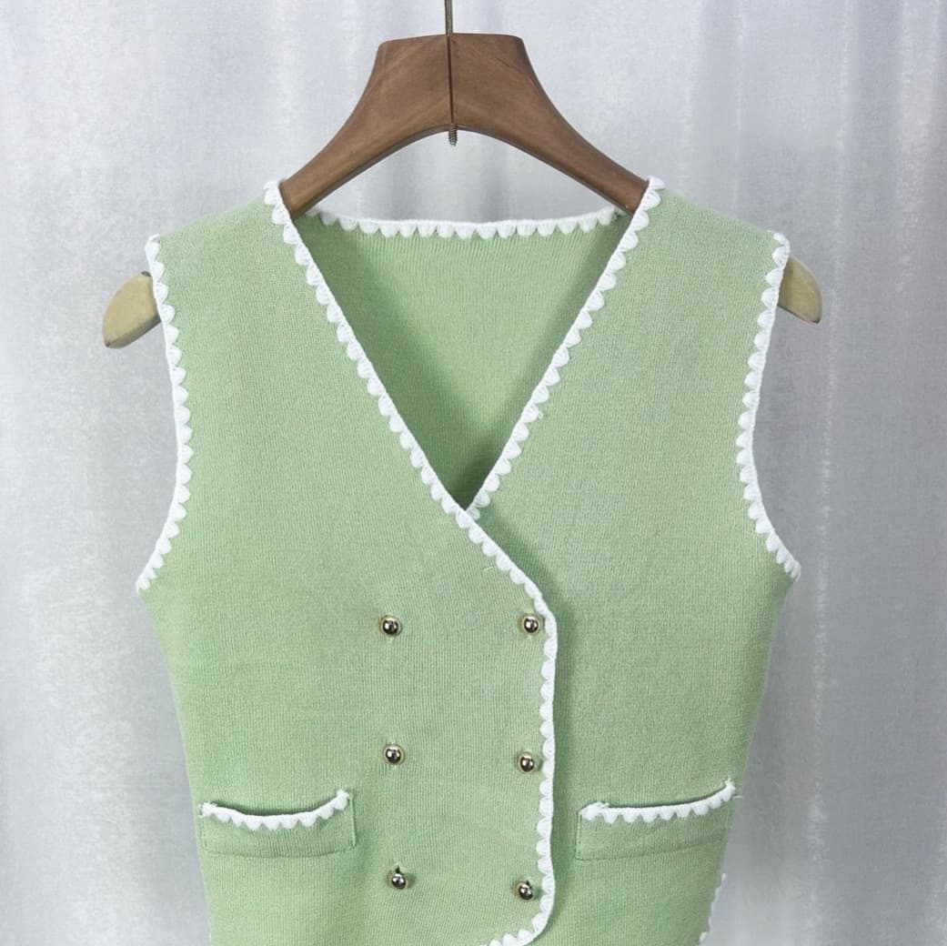 French Style Gentle Knit Sleeveless Crop Top Vest, Vintage Vest, Unique Sleeveless Outerwear