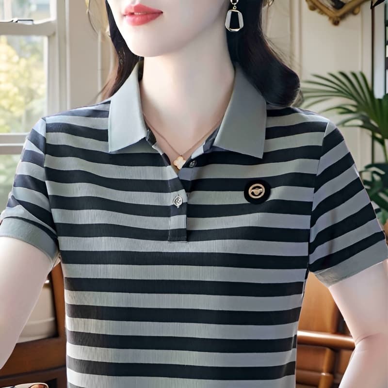 Classic Fashionable Versatile Mother's Outfit Elegant Age-Defying Short Sleeve T-Shirt Women's Summer Polo Shirt Top