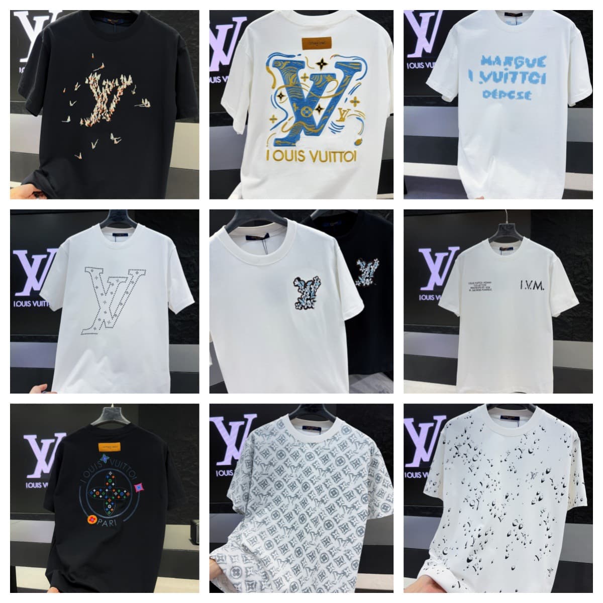 Cross-Border High-End LV Style Fashion T-Shirt Luxury Versatile Loose Casual Men's and Women's Short Sleeve Embroidered T-Shirt Collection
