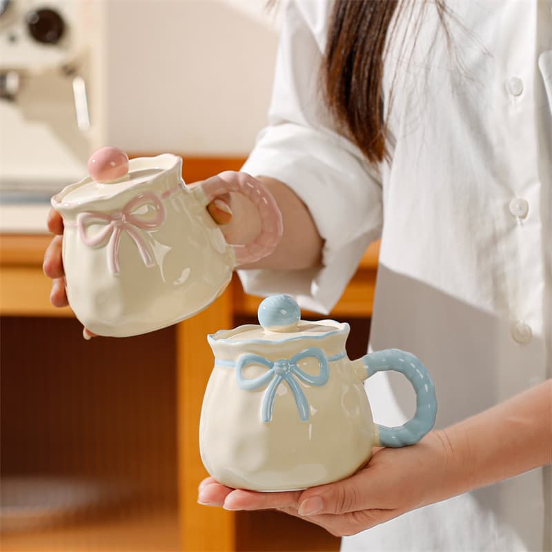 Girls' Heart Birthday Gift High-Appearance Cute Bow Ceramic Mug Practical Party Favor Cup for Women