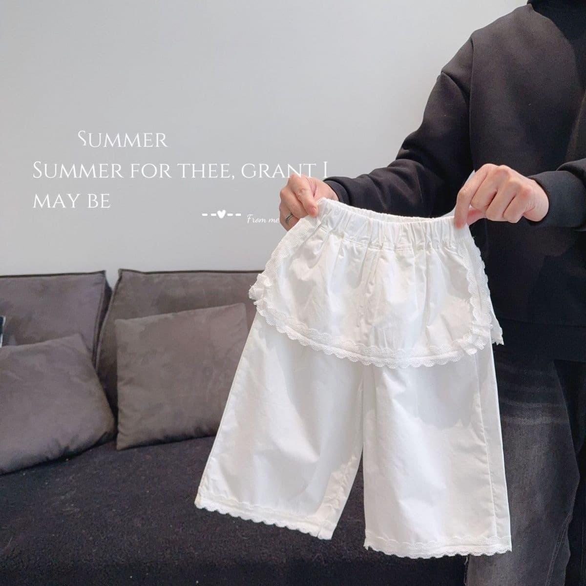 Girls White Faux Two-Piece Butt Flap Wide-Leg Pants Summer 2026 New Baby Loose Straight-Leg Trousers