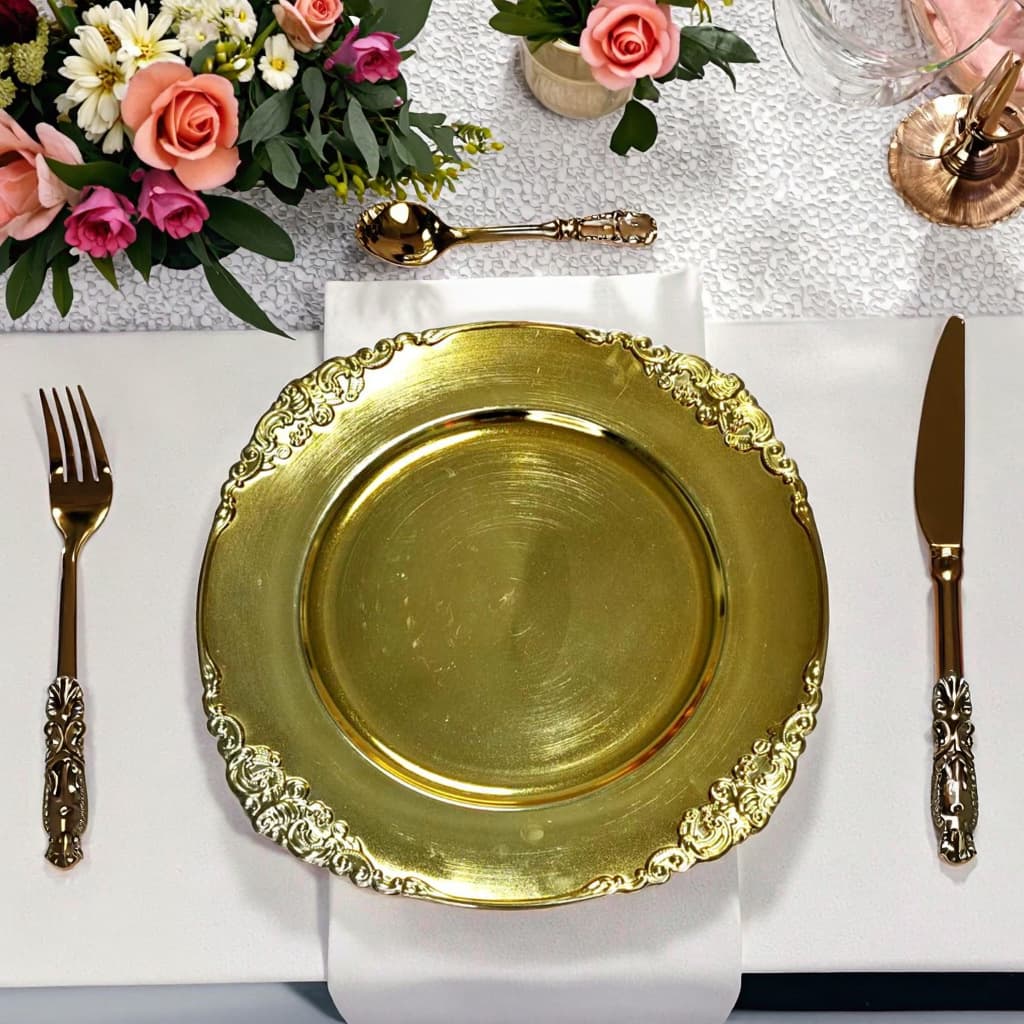 Cross-border Direct Sale Gold Embossed Luxury Dinner Plate for Weddings, Hotels, Parties, and Banquets Charger Plates