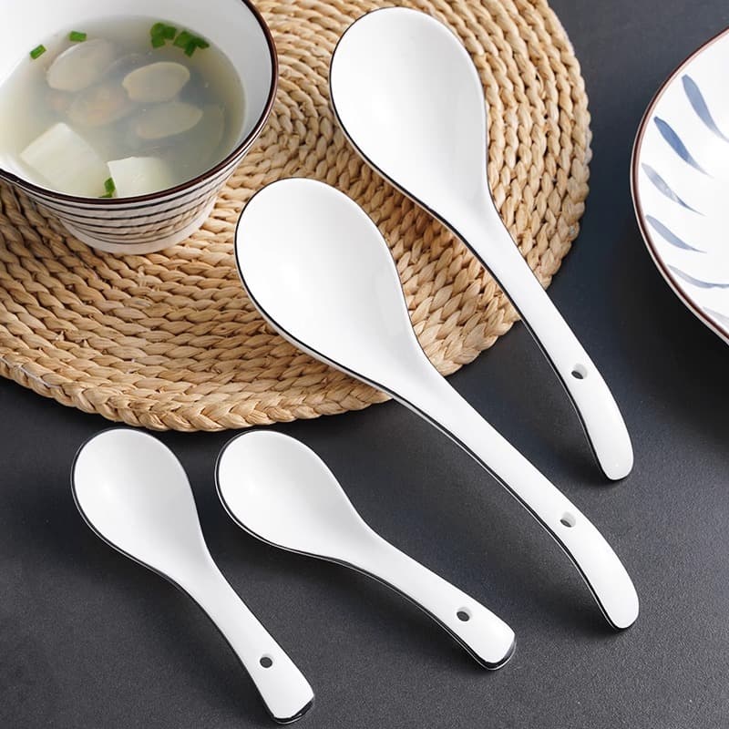 Ceramic Spoon for Home Use, Long Handle Soup Spoon, Porridge Spoon, Large Kitchen Soup Spoon
