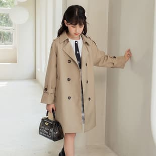 Girls Trench Coat 2026 Spring and Autumn New Fashionable Parent-Child Long Coat for Middle and Big Kids