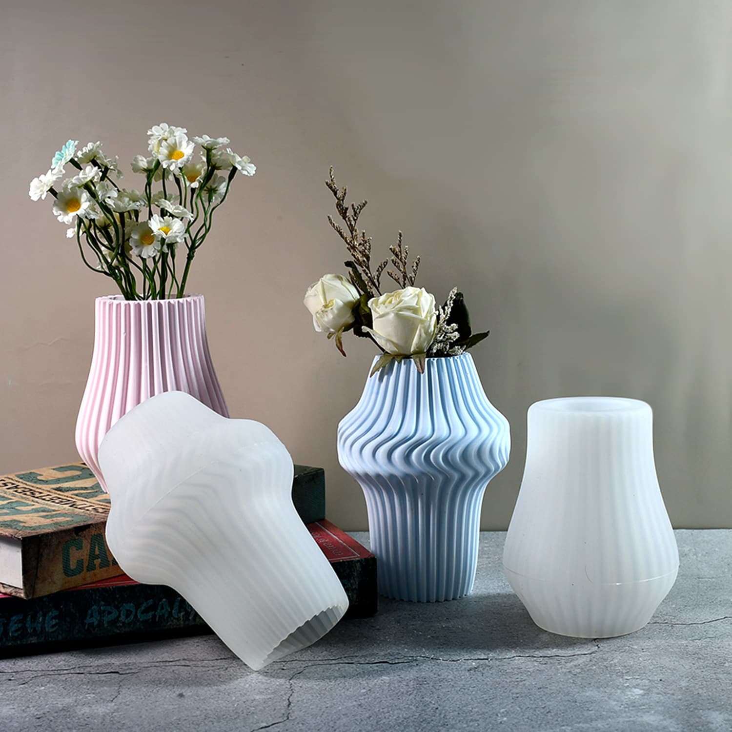 New DIY Epoxy Mold Nordic Light Luxury Striped Vase Silicone Mold Simple Home Decoration Ornament